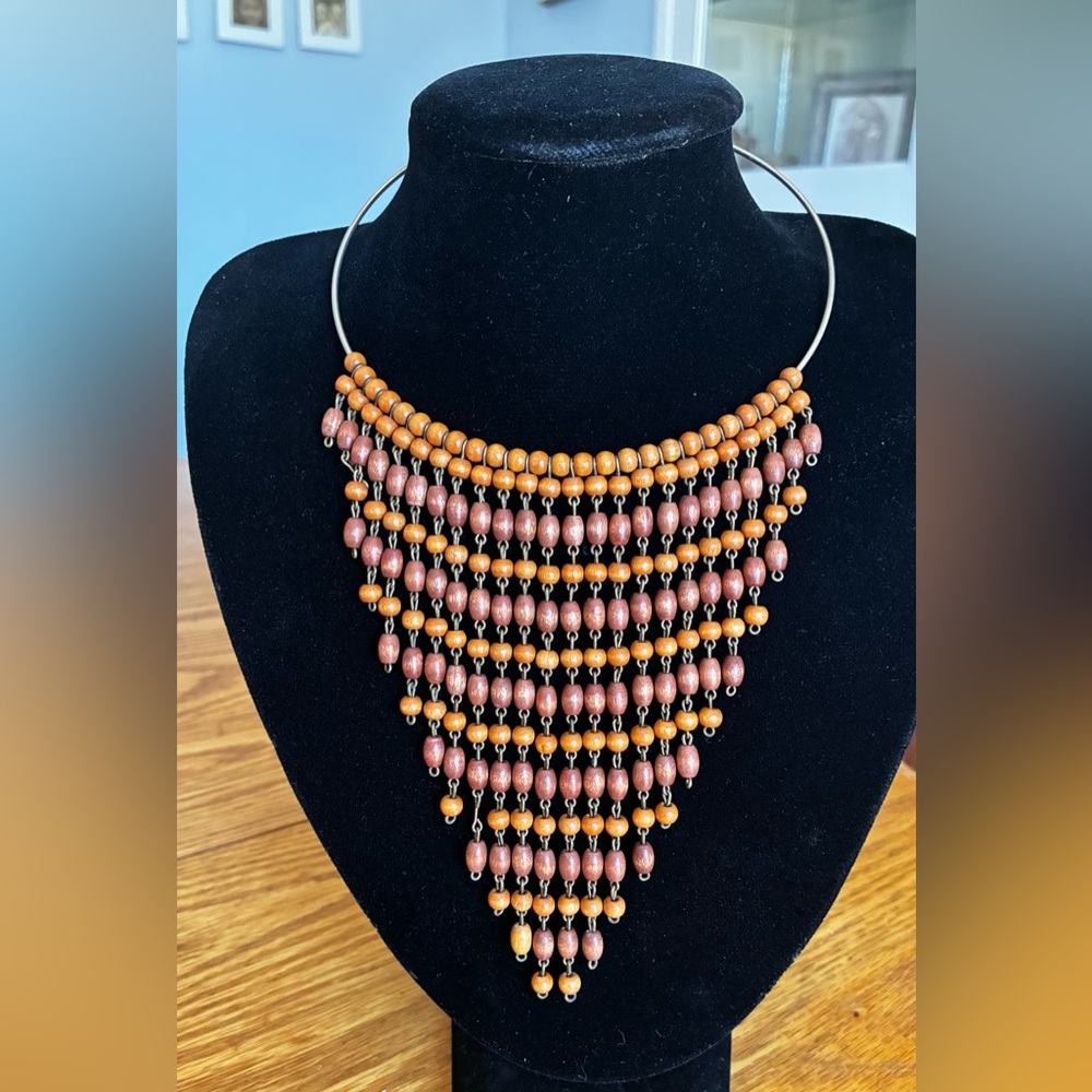 Bohemian Brown and Tan Beaded Fringe/Collar  Necklace